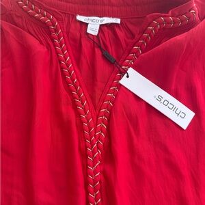 Chico's Vibrant Red Blouse with Braided Trim